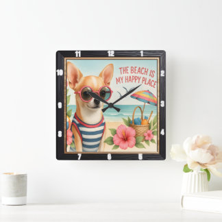 Relaxing Chihuahua Beach Vibes Square Wall Clock