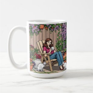 Relaxing Day   Women with Coffee, Cats and Plants Coffee Mug