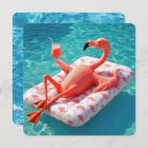 Relaxing Flamingo Floating On a Pool Mattress Invitation