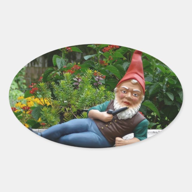 Relaxing Gnome with Santa Cap Oval Sticker (Front)