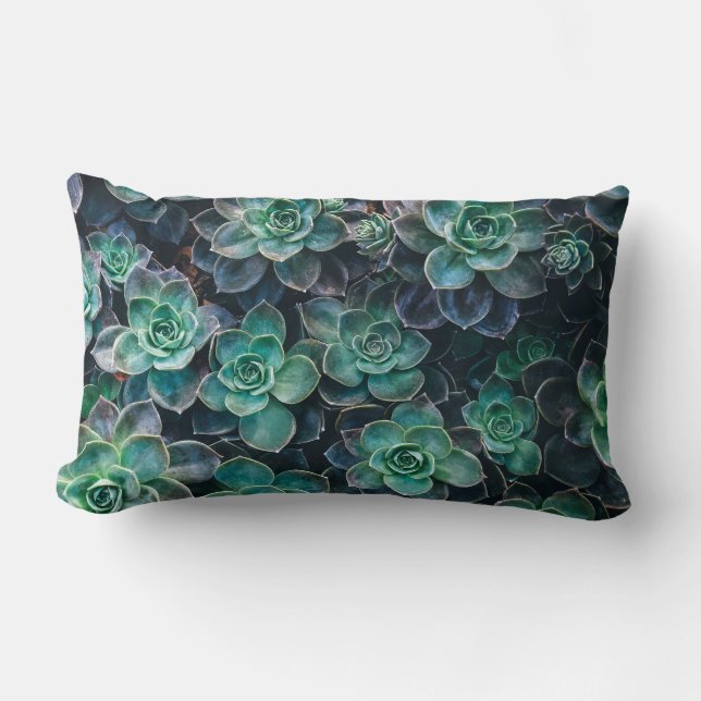 Relaxing Green Blue Succulent Cactus Plants Lumbar Pillow (Front)