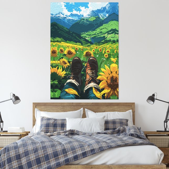 Relaxing in Sunflower Paradise Canvas Print (Insitu(Bedroom))