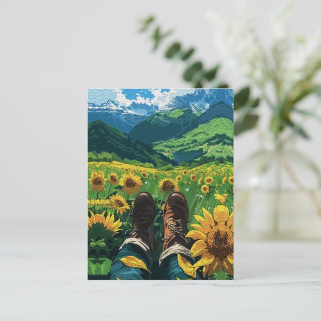 Relaxing in Sunflower Paradise Postcard (Standing Front)