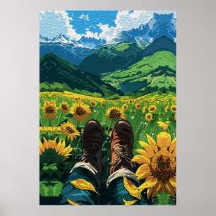 Relaxing in Sunflower Paradise Poster
