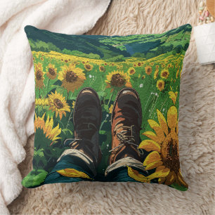 Relaxing in Sunflower Paradise Throw Pillow
