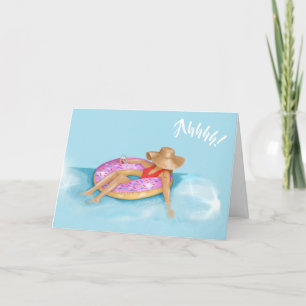 Relaxing in the pool on a sprinkle doughnut float thank you card
