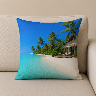 Relaxing Island Beach Throw Pillow