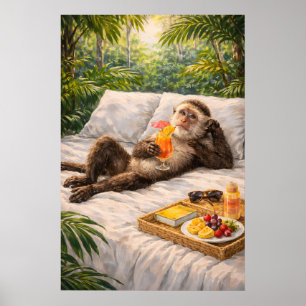 Relaxing Monkey Cocktail Print, Tropical Jungle Poster