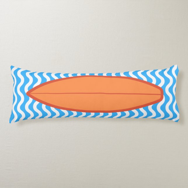 Relaxing Orange Blue Waves Surfing Body Pillow (Front)