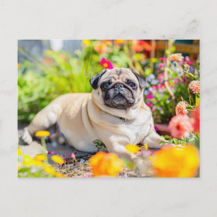 Relaxing Pug Chilling in Garden Space Postcard