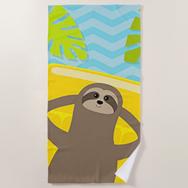 “Relaxing Sloth”  Beach Towel (Front)