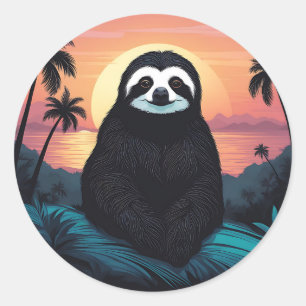 Relaxing Sloth in Sunset Classic Round Sticker