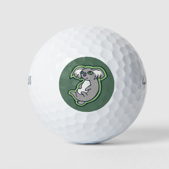 Relaxing Smile Grey Koala Green Drawing Design Golf Balls (Front)