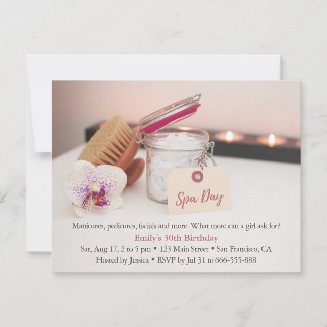 Relaxing Spa Girls Birthday Party Invitations (Front)