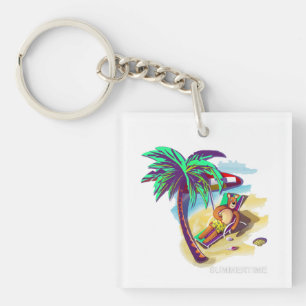 Relaxing Summer Bear on Tropical Beach Keychain