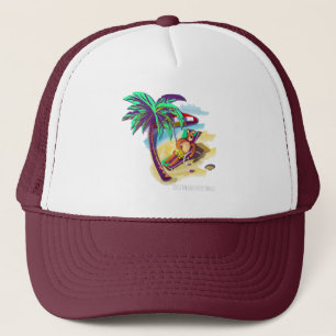 Relaxing Summer Bear on Tropical Beach Trucker Hat