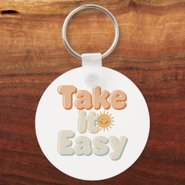 Relaxing "Take It Easy" with Smiling Sun Keychain (Front)