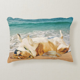 Relaxing Welsh Corgi on the Beach Accent Pillow