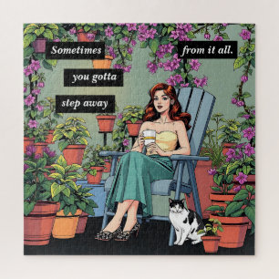 Relaxing with Coffee, Cats and Plants Jigsaw Puzzle