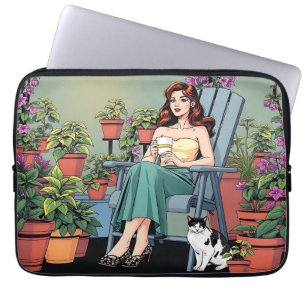 Relaxing with Coffee, Cats and Plants Laptop Sleeve