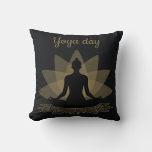 Relaxing Yoga Day Pose Semi-Silhouette on Mandala Throw Pillow