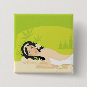 Relaxing Zen Spa Woman Tropical Wellness 2 Inch Square Button