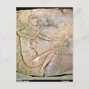 Relief depicing a princess eating a roasted postcard