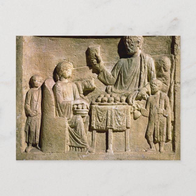 Relief depicting a family meal postcard (Front)