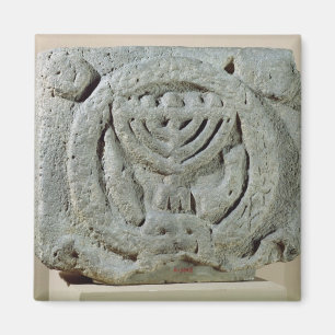 Relief depicting a menorah magnet