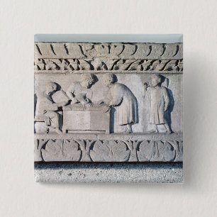 Relief depicting a tax collecting scene 2 inch square button