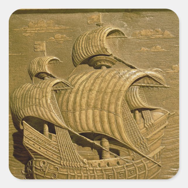 Relief depicting a Venetian galleon Square Sticker (Front)