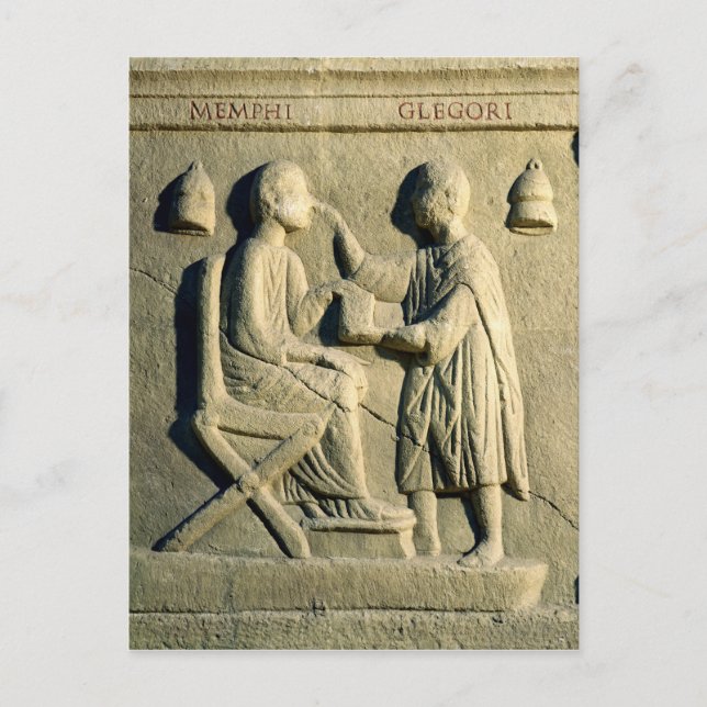 Relief depicting an oculist examining a patient postcard (Front)