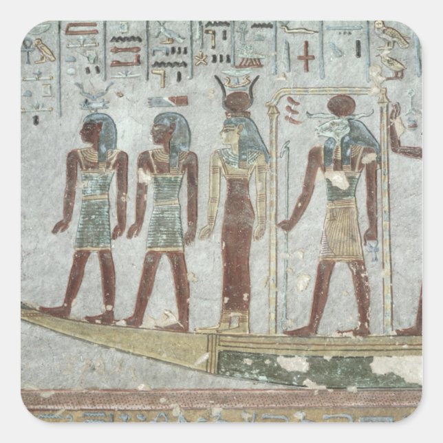Relief depicting Khnum in a funerary  barque Square Sticker (Front)