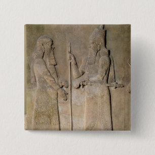 Relief depicting Sargon II  and a vizier 2 Inch Square Button