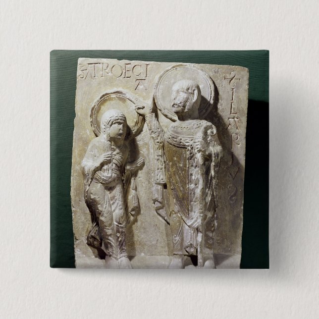 Relief depicting St. Hilary 2 Inch Square Button (Front)