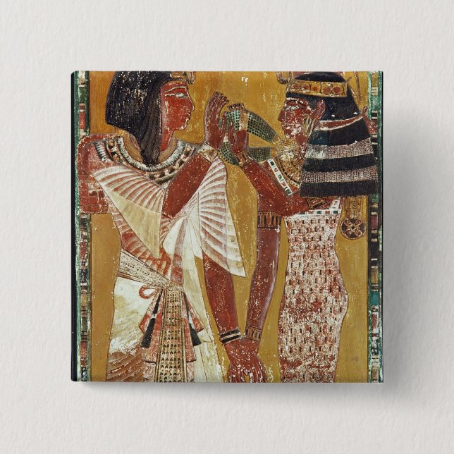 Relief depicting the Goddess Hathor placing 2 Inch Square Button (Front)