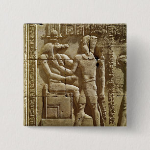 Relief of Sobek and Ptolemy VI Philometor 2 Inch Square Button