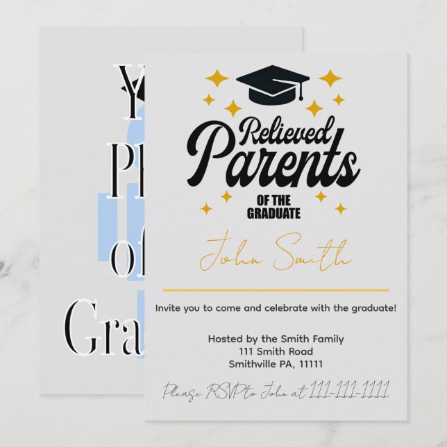 Relieved Parents of the grad funny graduation Invitation (Front/Back)