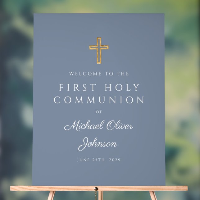 Religieux Dusty Blue Boy First Communion Bienvenue (Neutre)