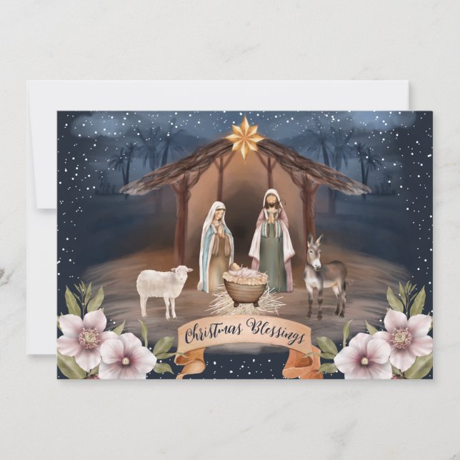 Religieux Jésus Nativité Scène Cartes de Noël (Devant)