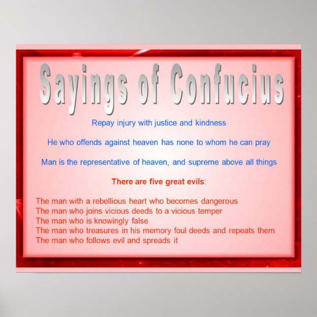 Religion, Confucianism, Sayings of Confucius Poster (Front)