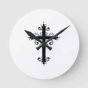 Religion Cross with an ornament Round Clock