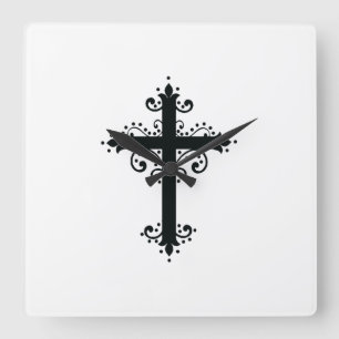 Religion Cross with an ornament Square Wall Clock