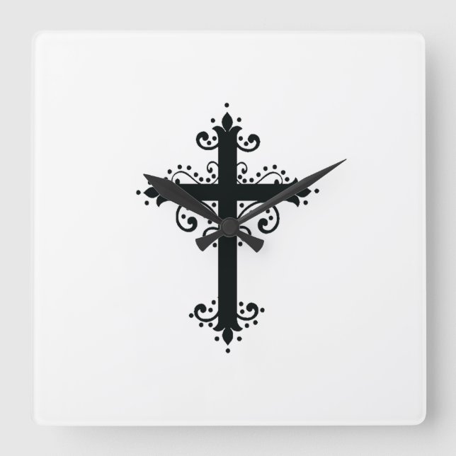 Religion Cross with an ornament Square Wall Clock (Front)
