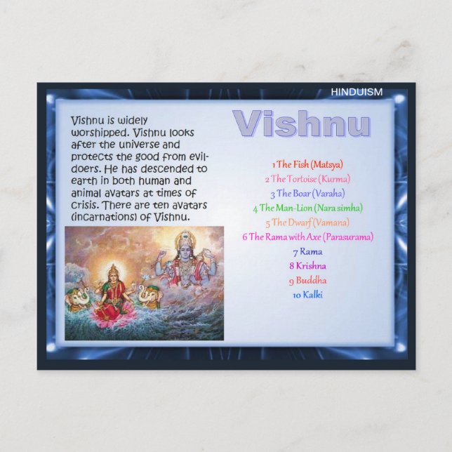 Religion, Hindu Gods, Vishnu Postcard (Front)