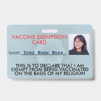 Religion Vaccine Exemption Card ID Badge