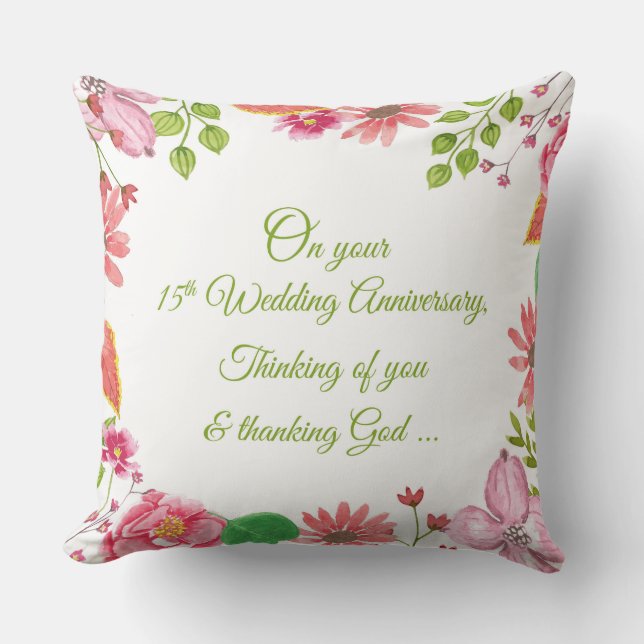 Religious 15th Wedding Anniversary Flowers Throw Pillow (Front)