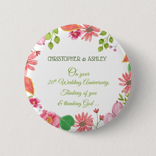 Religious 20th Wedding Anniversary Flowers 2 Inch Round Button (Front)