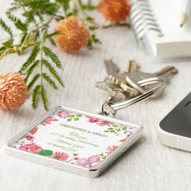 Religious 20th Wedding Anniversary Flowers Keychain (Side)