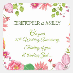 Religious 20th Wedding Anniversary Flowers Square Sticker